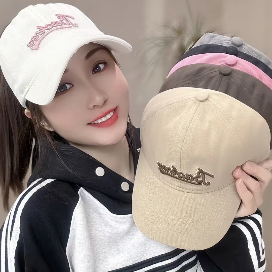 网红情侣款可扎高马尾韩版字母刺绣大头围鸭舌帽遮阳空顶棒球帽
