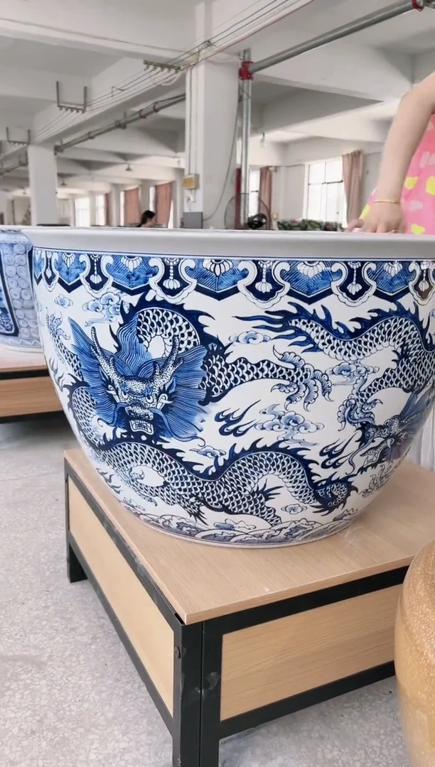 【闪购商品】缸70直径青花花鸟陶瓷缸