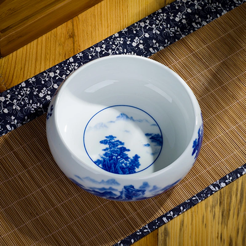 【16*6cm山水】景德镇陶瓷小缸茶洗笔洗水洗青花瓷手工中式
