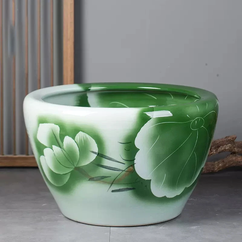 《双面绿60*43cm》景德镇陶瓷缸家用庭院造景直径60cm高度43cm手绘