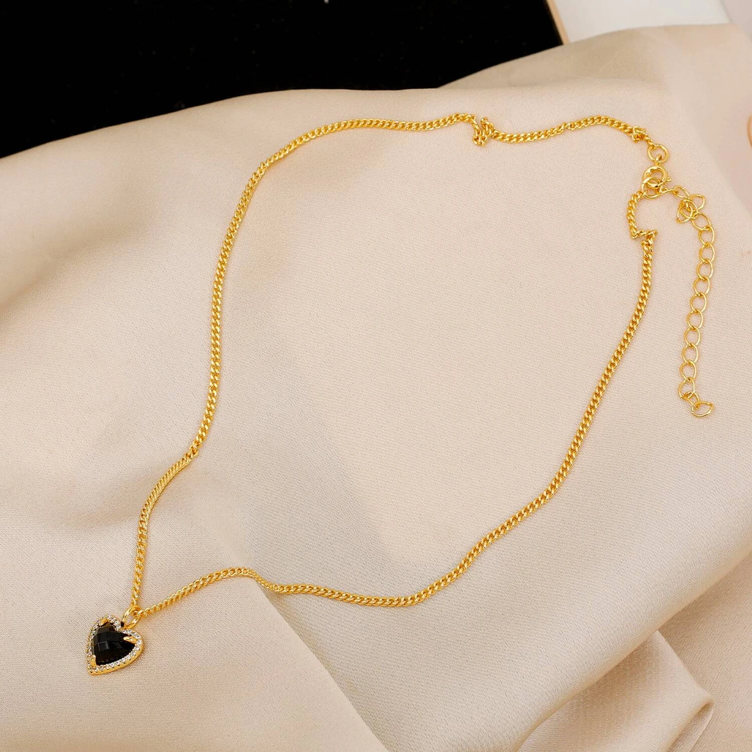 铜合金项链 《货号7401》法式复古时尚黑色爱心项链