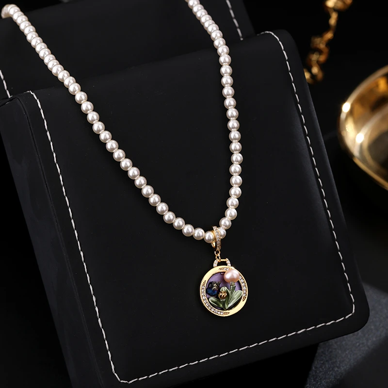 铜合金项链 《货号7568》油画风轻奢气质复古优雅珠珠项链