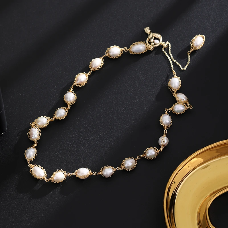 铜合金项链 《货号7340》OT扣重工绕线珠珠项链