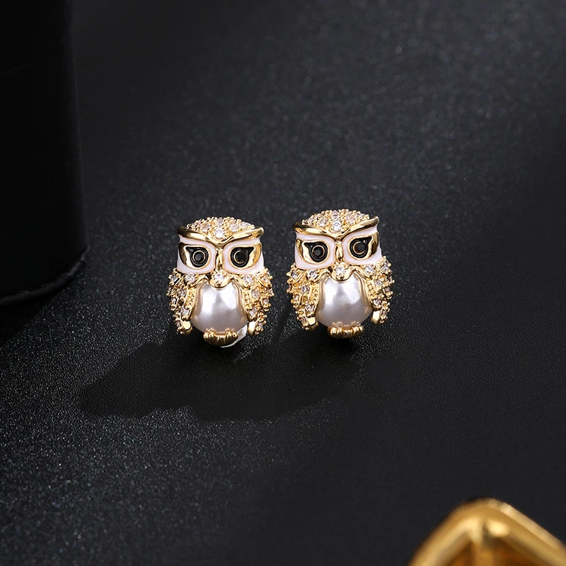 铜合金耳饰 《货号6723》精致可爱个性猫头鹰耳钉
