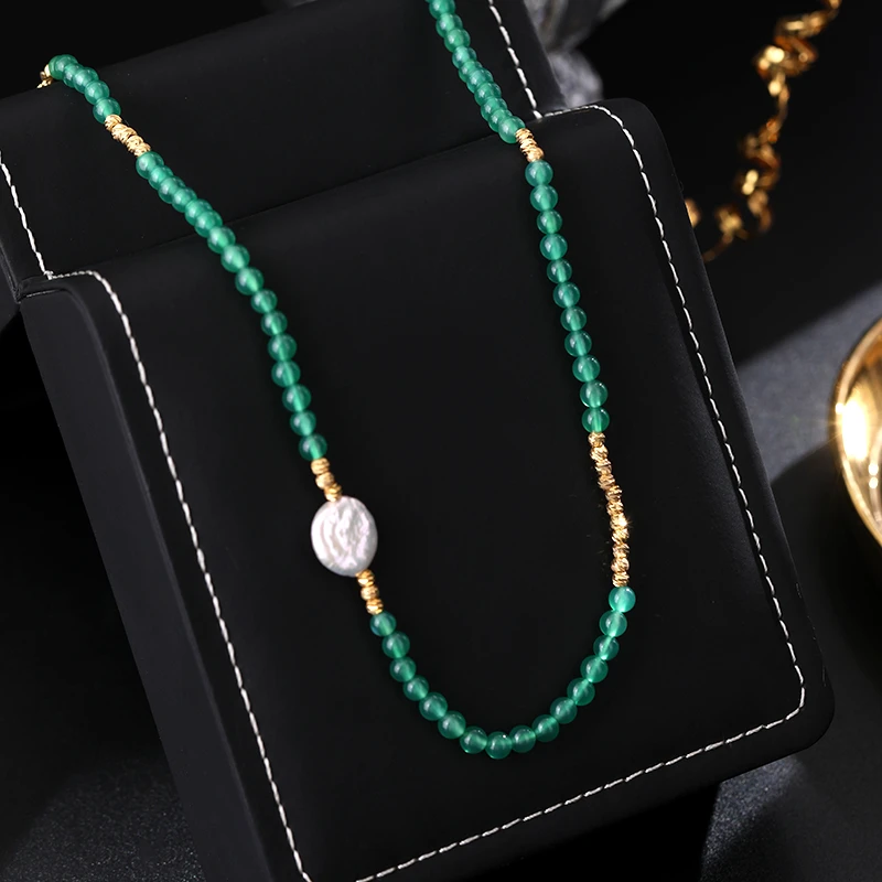 铜合金项链 《货号7535》新中式绿色串珠项链