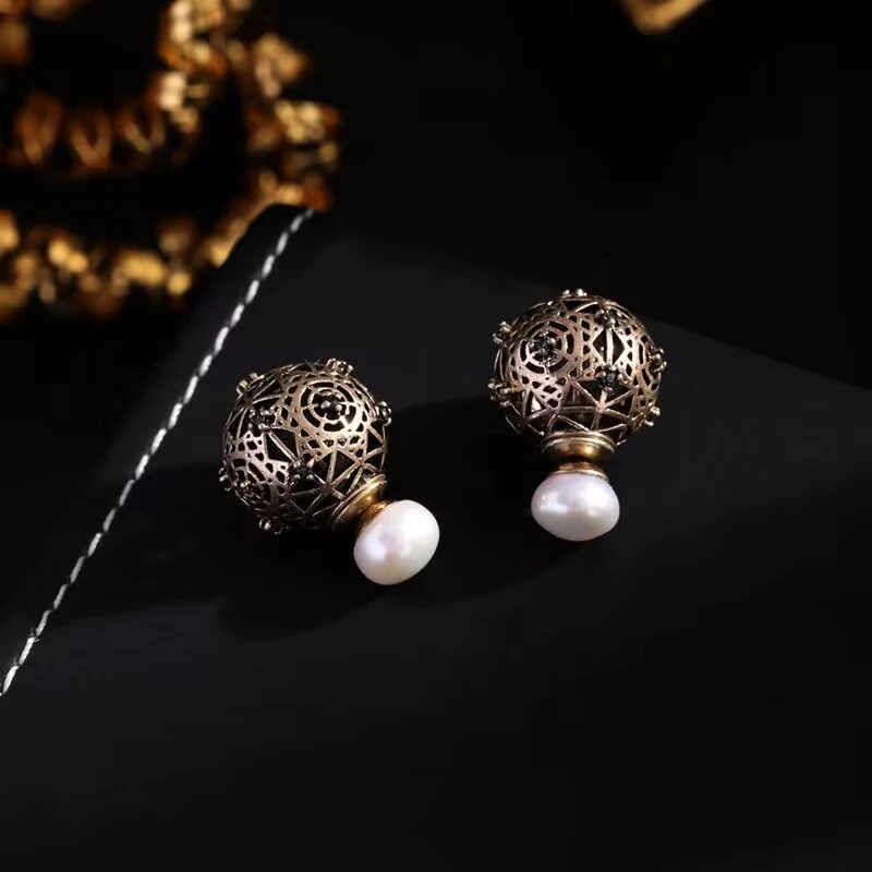 铜合金耳饰 《货号1540》复古镂空双戴耳环