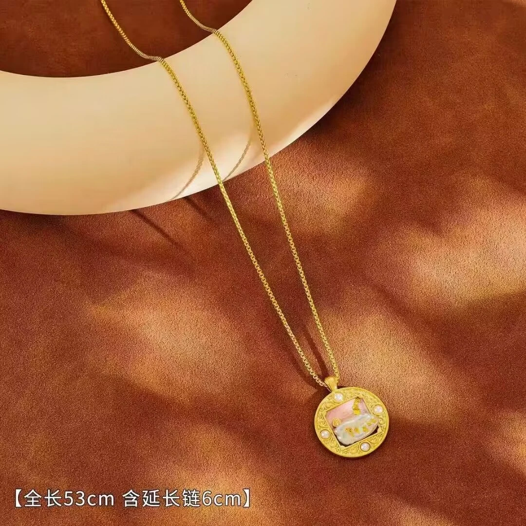 铜合金项链 《货号7569》小众设计复古新中式圆形吊坠项链