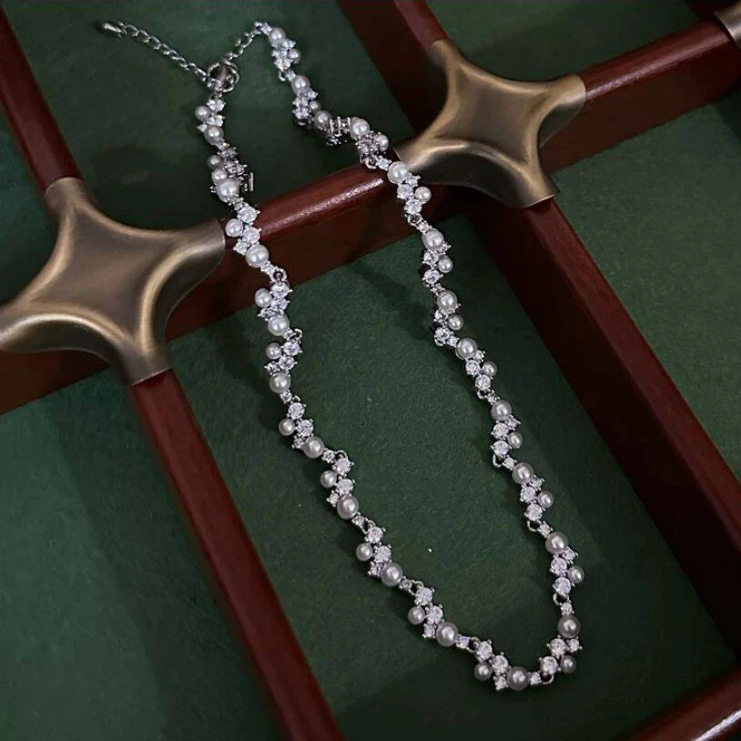 铜合金合成锆石项链 《货号7809》时尚轻奢气质项链（链长：36+6cm）