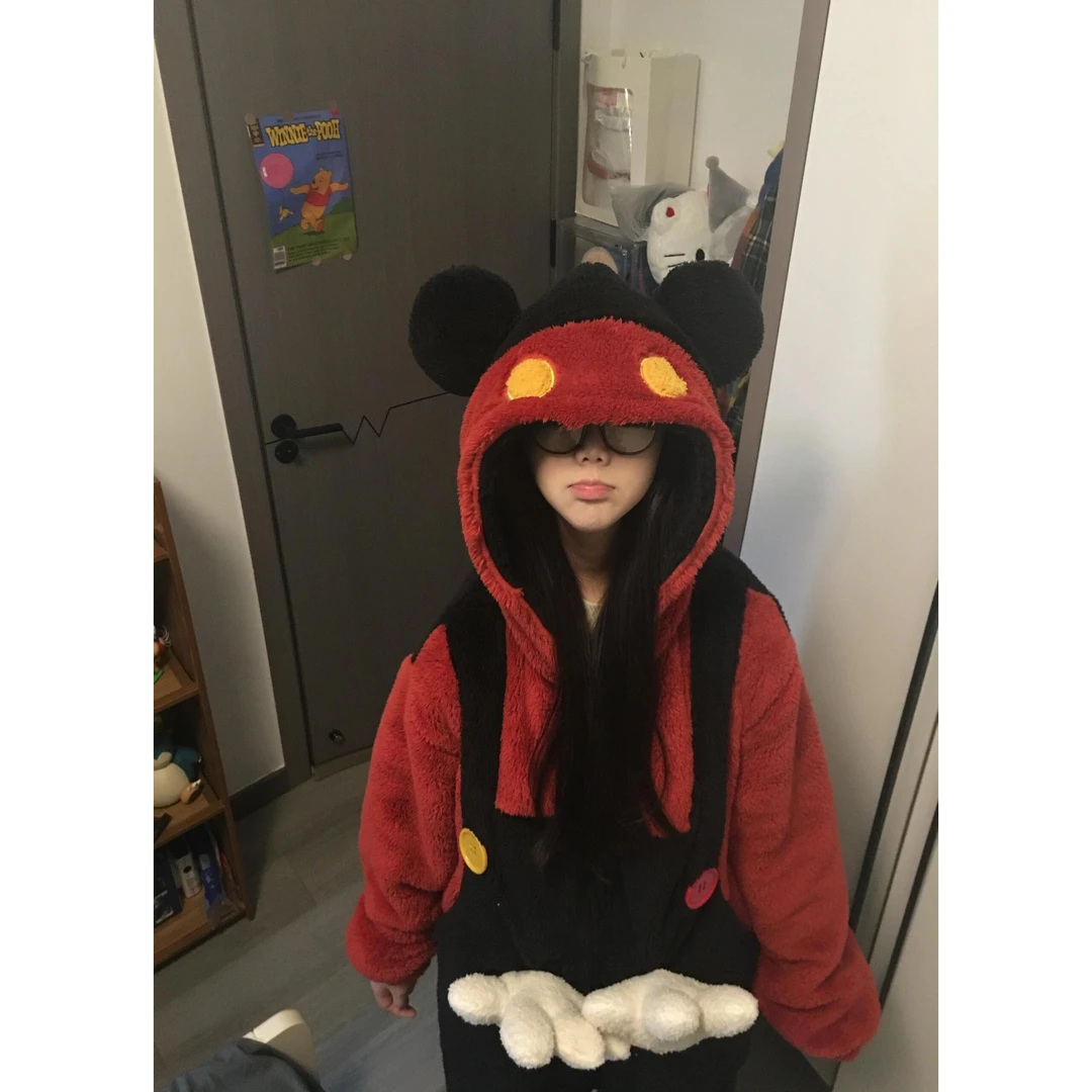 【创意米奇】珊瑚绒连体睡衣女手套可拆卸冬款加绒一体式家居服