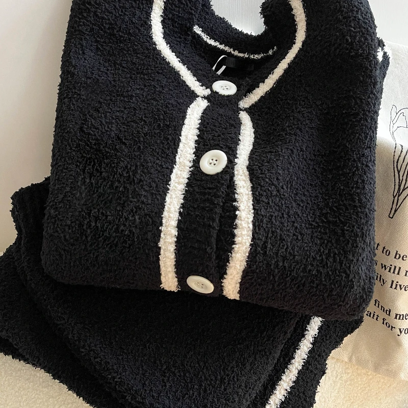 【舒适高级感】法式小香风针织半边绒睡衣冬季女家居服套装可外穿