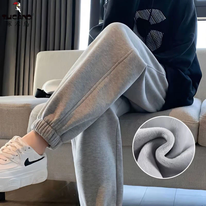 啄木鸟秋冬新款束脚灯笼裤女时尚显瘦百搭运动裤加绒保暖外穿卫裤