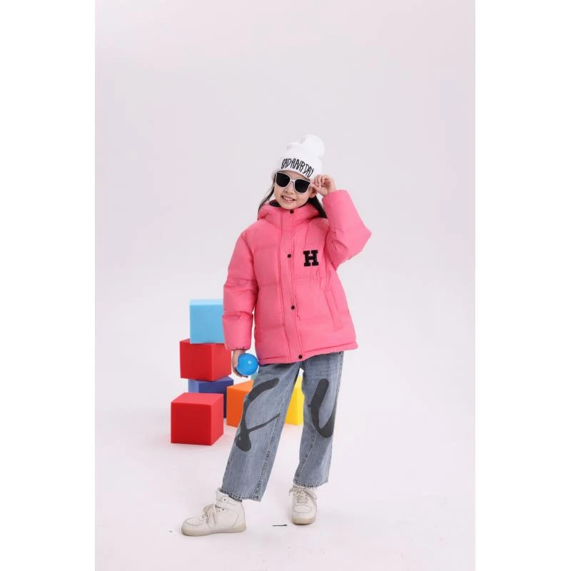 A13纯色连帽保暖中厚儿童男女同款90绒保姆面包羽绒服（110-160）