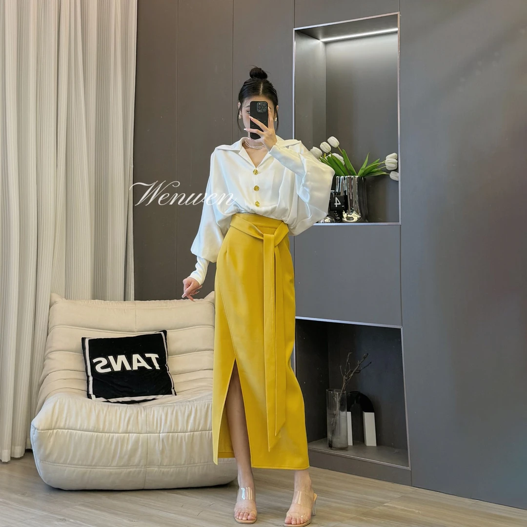 现货 TANS【早秋新品】法式白色上衣秋季百搭设计感半身裙两件套