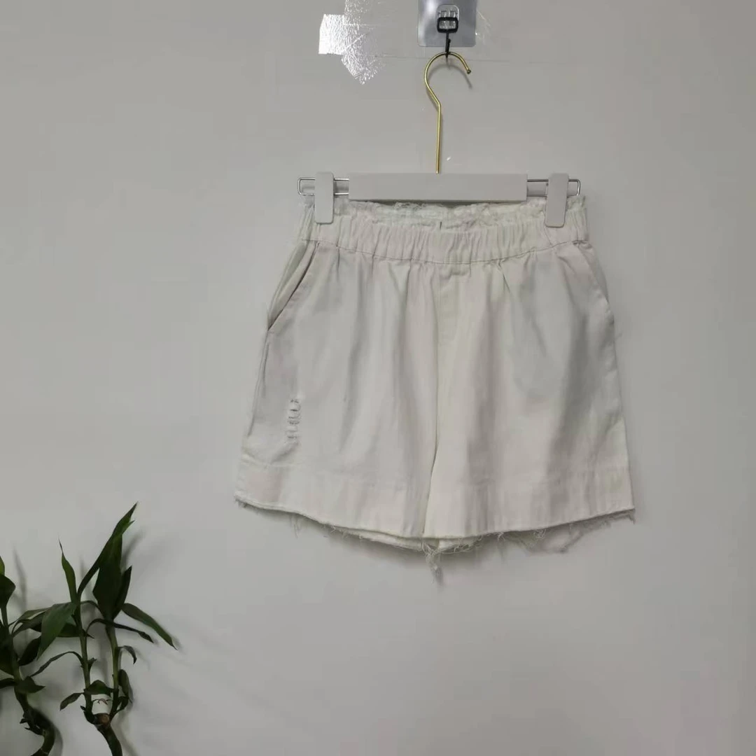 8032白色毛边短裤休闲裤时尚百搭女士夏季阔腿简约宽松松紧腰
