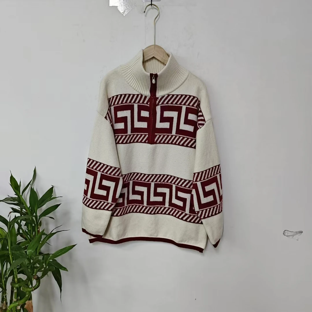 8901新款男女同款半拉链拼色套头毛衣慵懒风针织加厚百搭打底衫