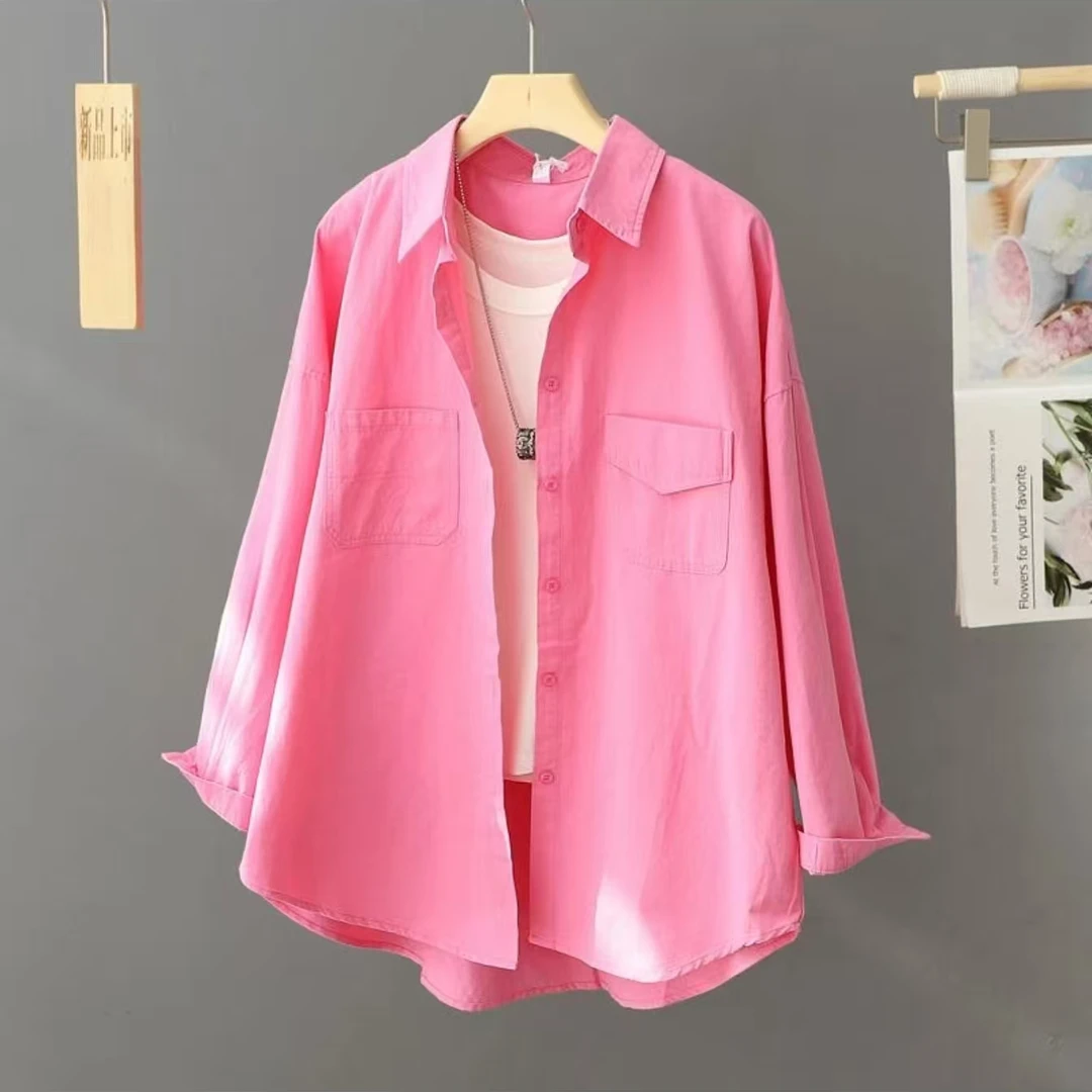 7850显瘦长袖时尚休闲百搭宽松韩版纯色设计感洋气衬衫
