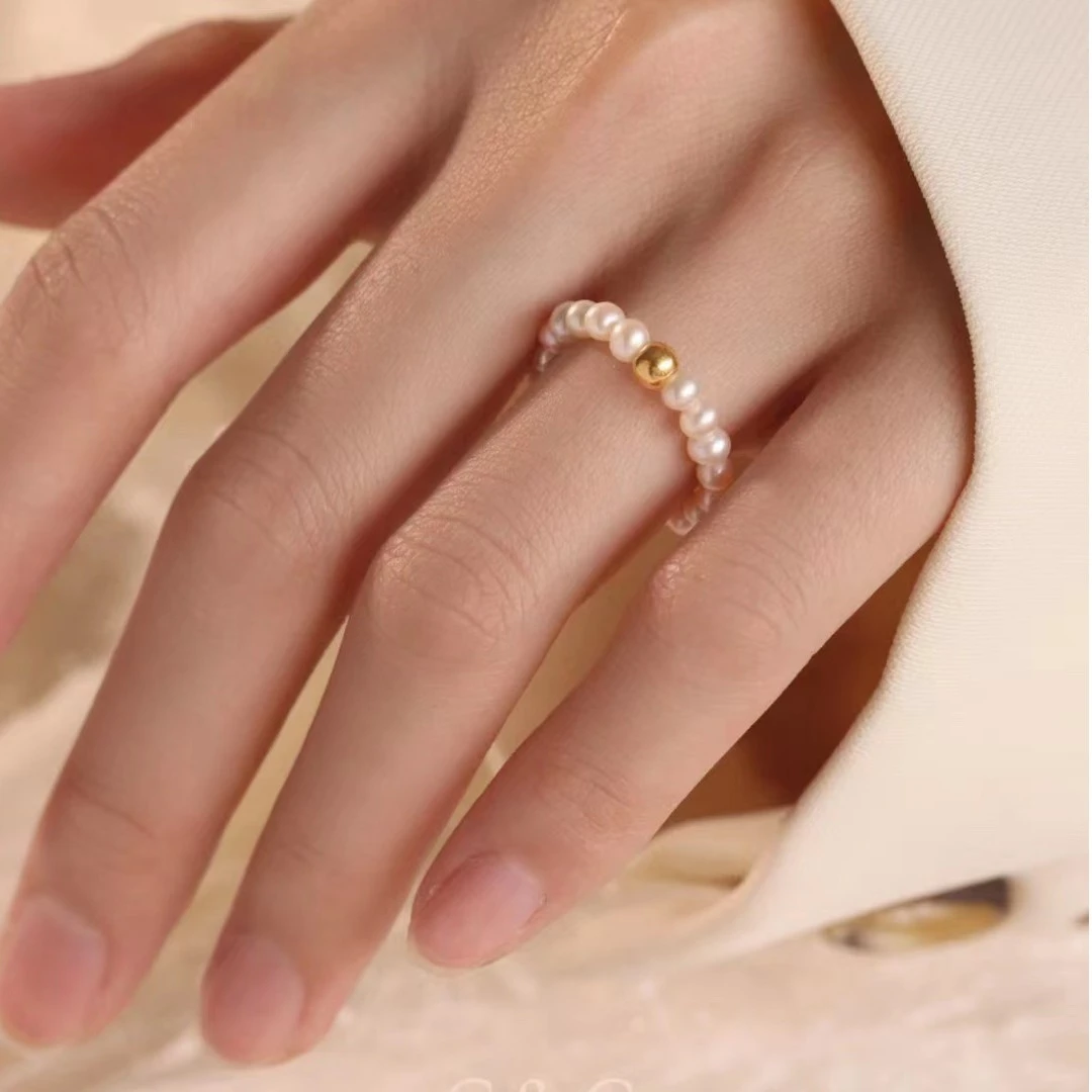 18K小米珠BABY珠戒指送妈妈礼物1254