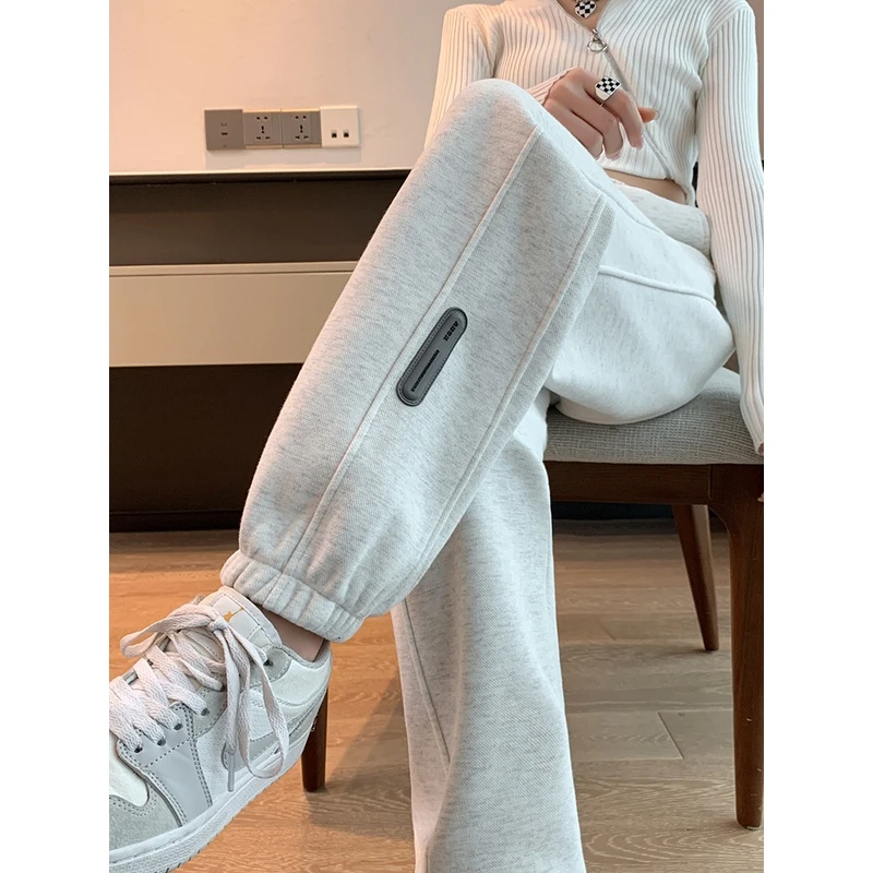 2024秋季新款小个子运动裤女高腰宽松束脚哈伦裤百搭白色休闲卫裤