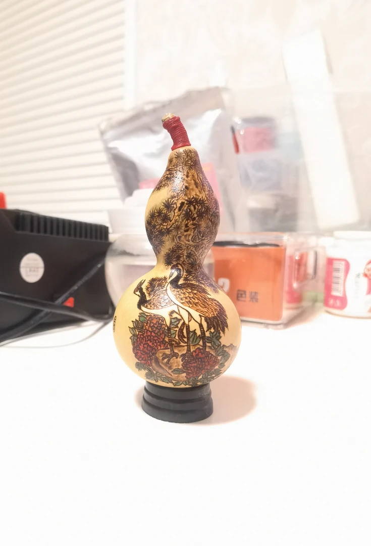 纯手工烙画针刺葫芦～松鹤呈祥（一物一拍，所见即所得，烙画+针刺）