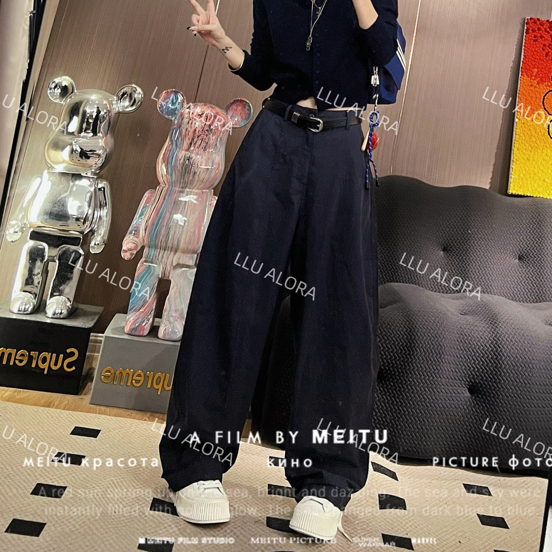 【LLU李】初秋新款高腰显瘦松紧腰弯刀裤休闲裤宽松百搭 LLU-2823