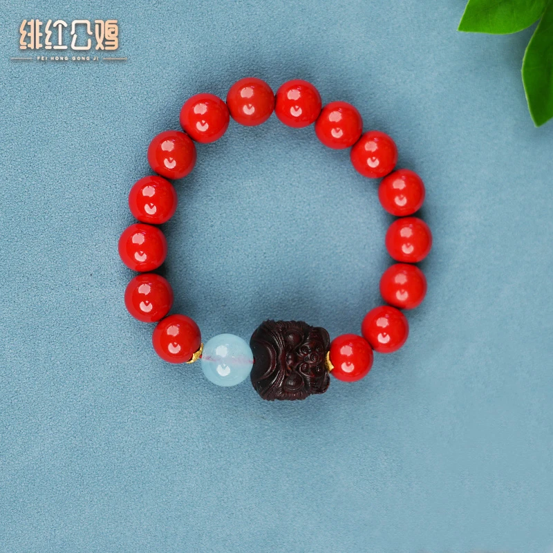含辰砂工艺品原创设计醒狮编织朱砂手串时尚古风红色百搭有利开运