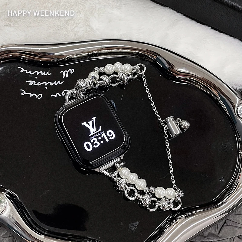 珍珠手链式S11表带iwatch金属表带适用applewatch10表带小香风se9