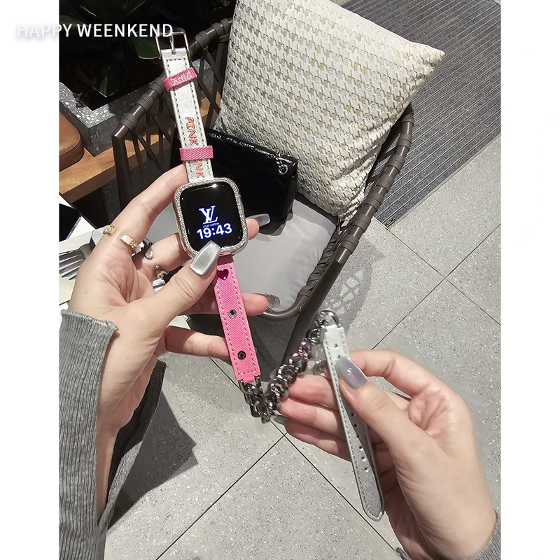 Y2K牛仔复古真皮表带适用华为fit3/fit4/GT65iwatch小米红米6vivo