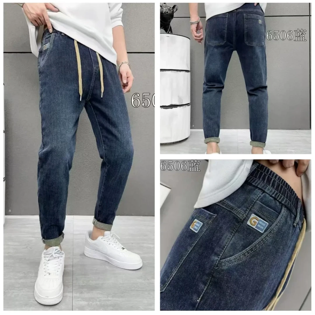 2024春秋季男士休闲时尚百搭修身系绳弹力牛仔裤 6506