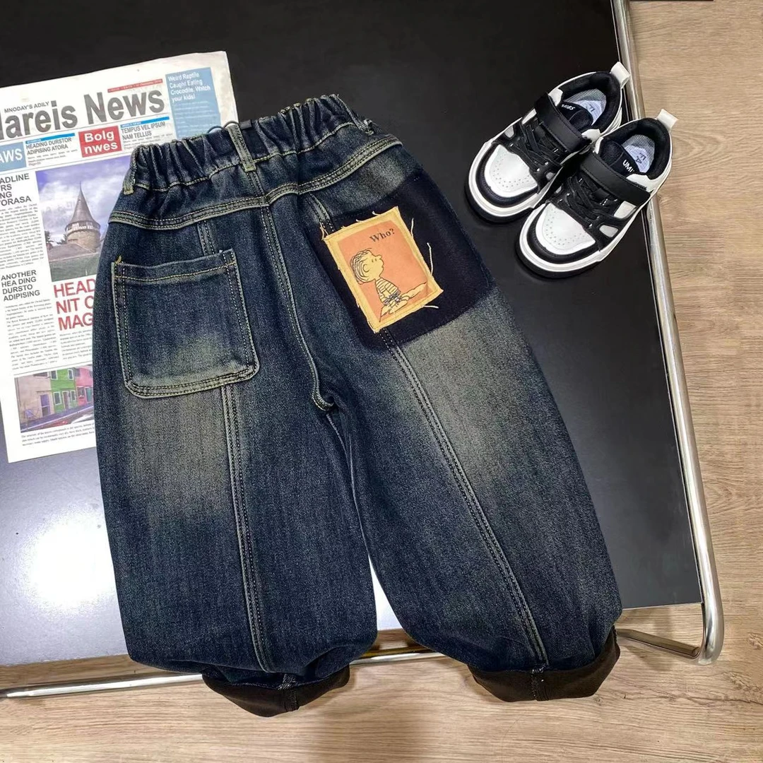 秋冬款儿童男女童洋气休闲韩版百搭一体绒牛仔裤A222