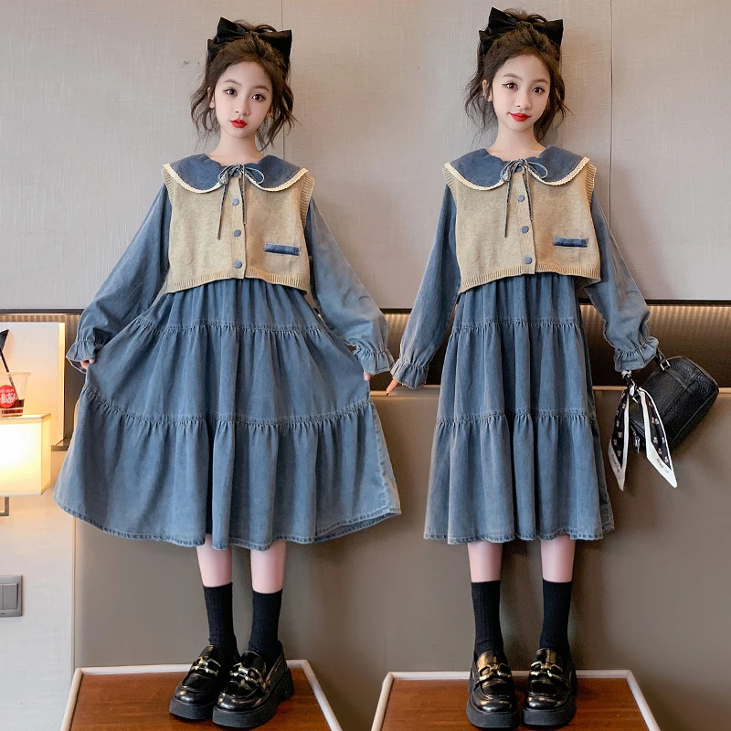 女童牛仔连衣裙中长款2025秋季新款中大童6-15岁小女孩时尚韩版