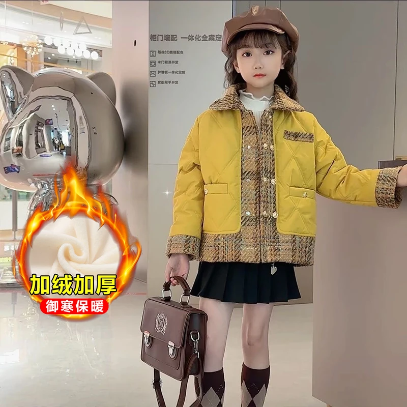 女童夹棉外套2025新款6-14岁网红洋气加绒加厚小香风棉服平替好物