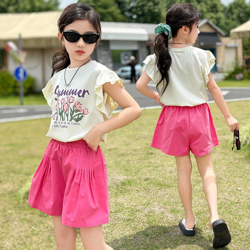 女童夏季套装2025新款中大童短袖T恤短裤两件套3-12岁时髦洋气套