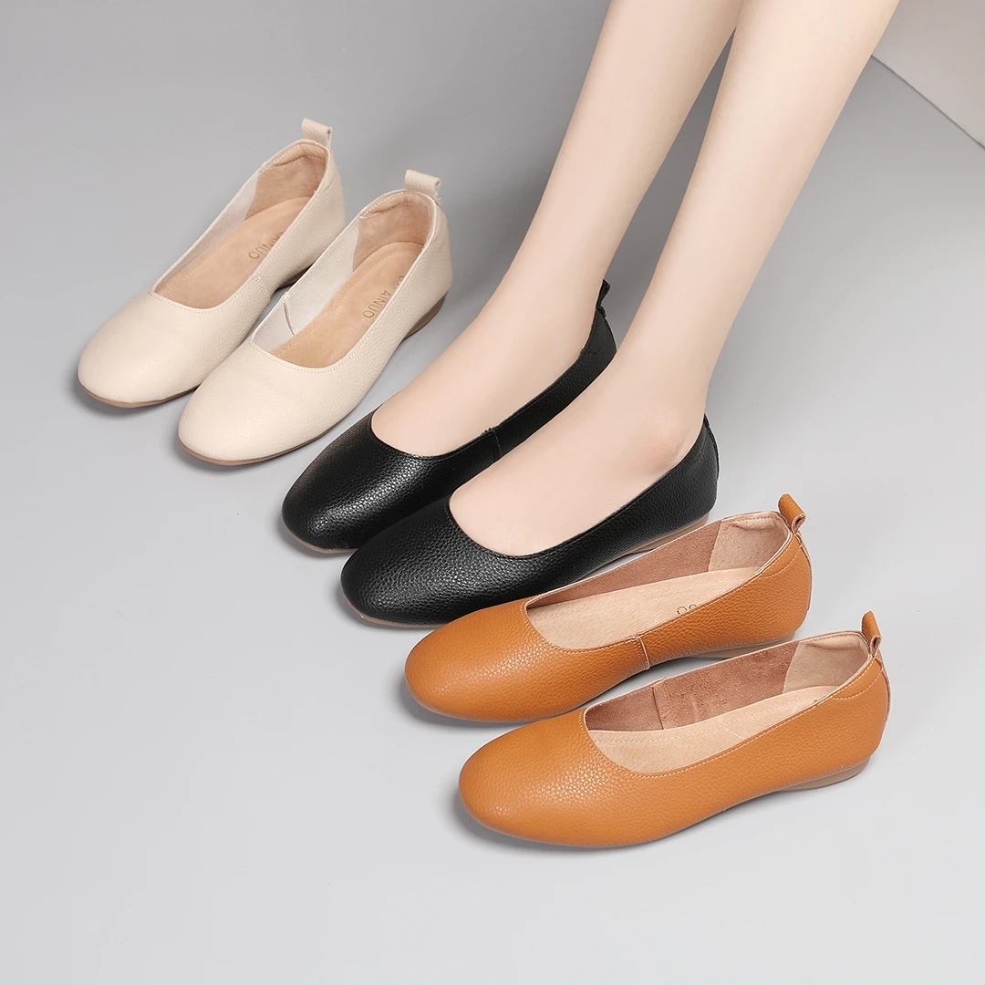 （软底软面防滑耐磨）2025年春季新款舒适单鞋平底透气真皮女鞋子