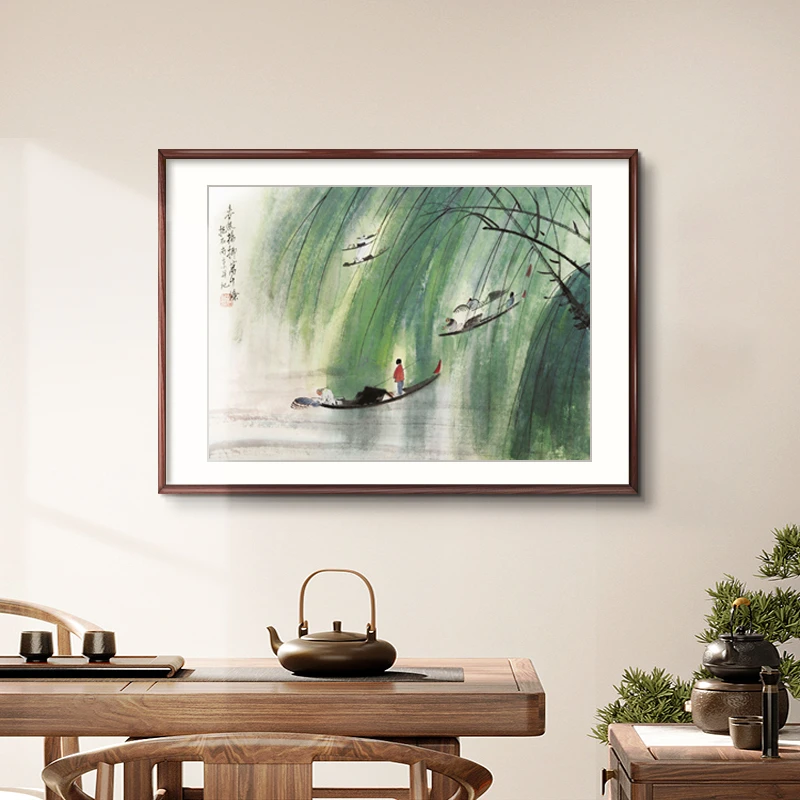 《春风杨柳图》国画山水名画办公室客厅沙发背景墙装饰壁画