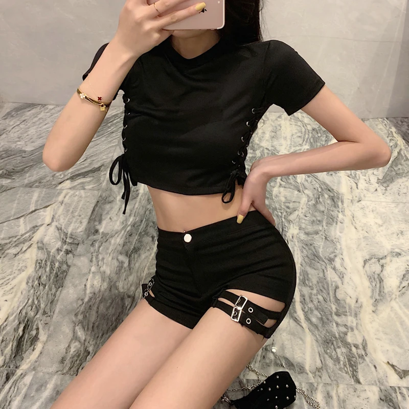 性感高腰设计感heels热裤子黑色辣妹包臀爵士钢管跳舞蹈超短裤女