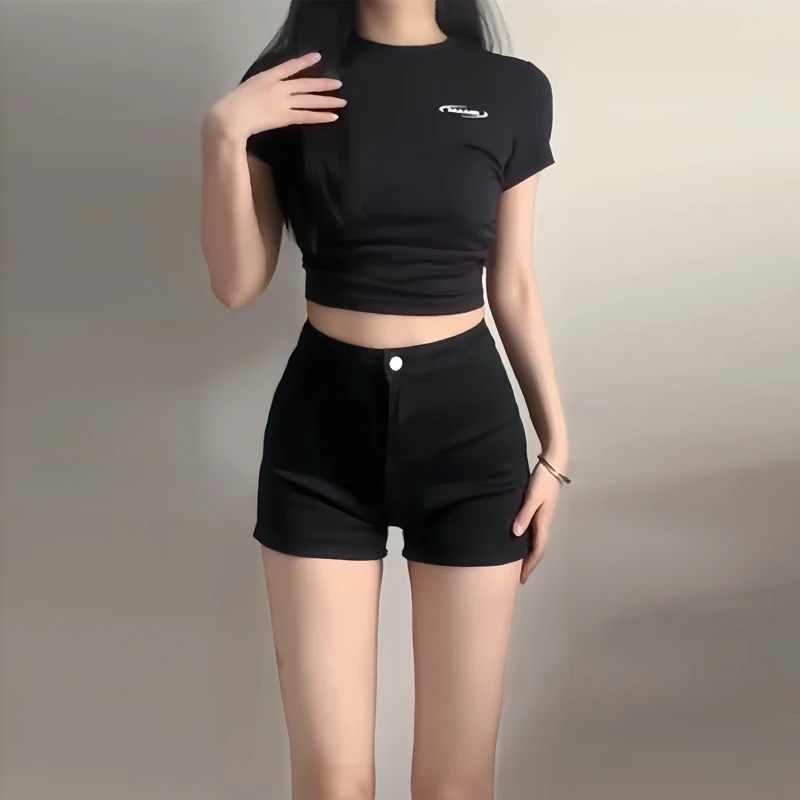 黑色牛仔超短裤女2025春秋季新款高腰辣妹包臀紧身显瘦a字热裤子