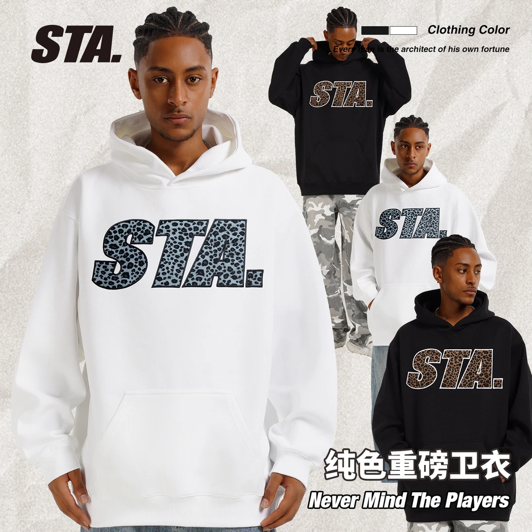 STA国潮400克重连帽卫衣重磅男女同款印花秋冬秋季男上衣百搭国潮