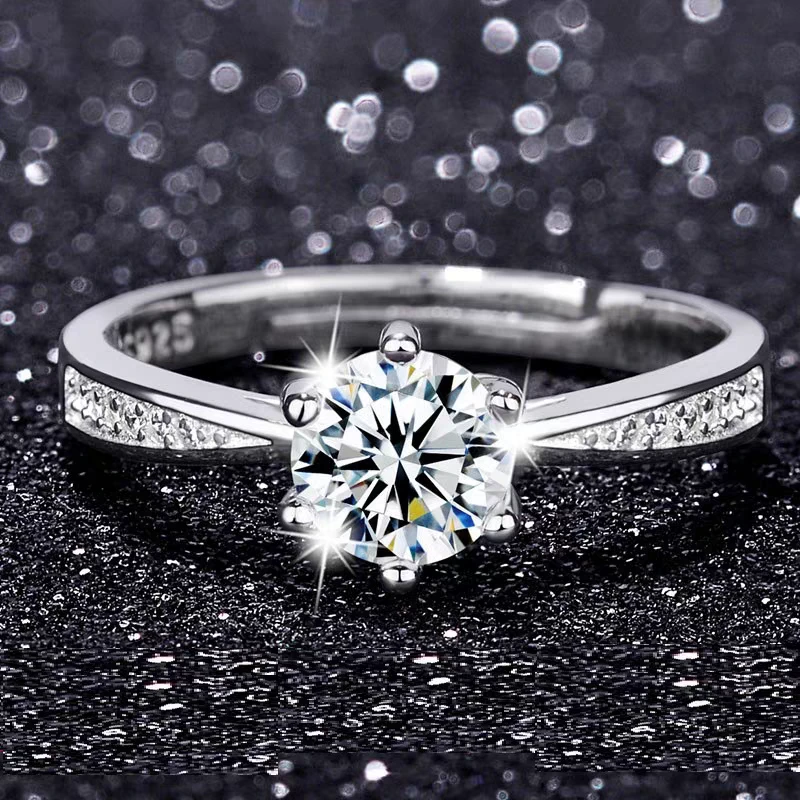 非金属莫桑石戒指 925银D色微镶款莫桑石女戒订婚戒