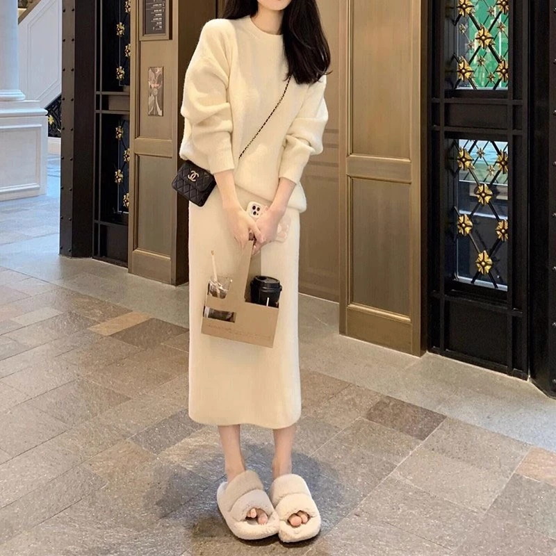 秋冬套装女轻熟时尚气质针织上衣温柔中长款半身裙柔软茶系两件套