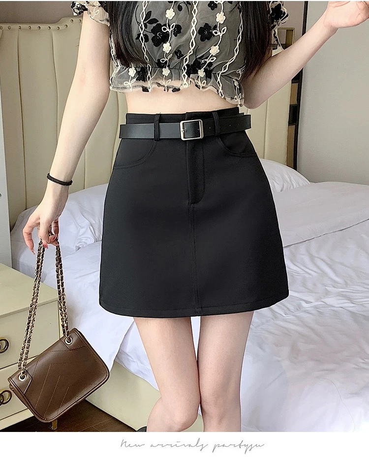 大码灰色高腰西装短裙女新款小个子防走光学院风a字半身裙子