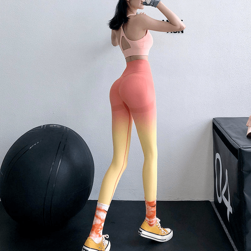 Heron ya裸感瑜伽裤女高腰弹力跑步蜜桃提臀健身裤扎染紧身运动裤
