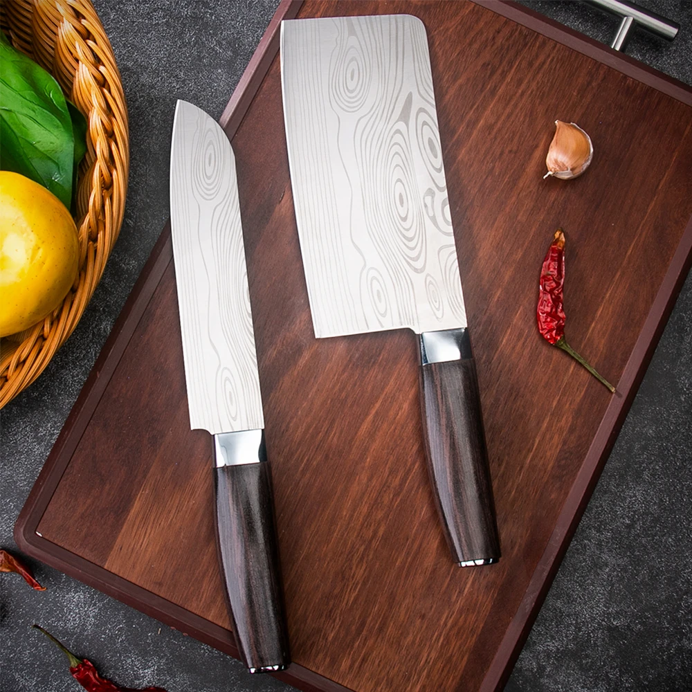 大马士革纹两件套专用刀锋利超快轻便手工切水果厨房用中式厨师