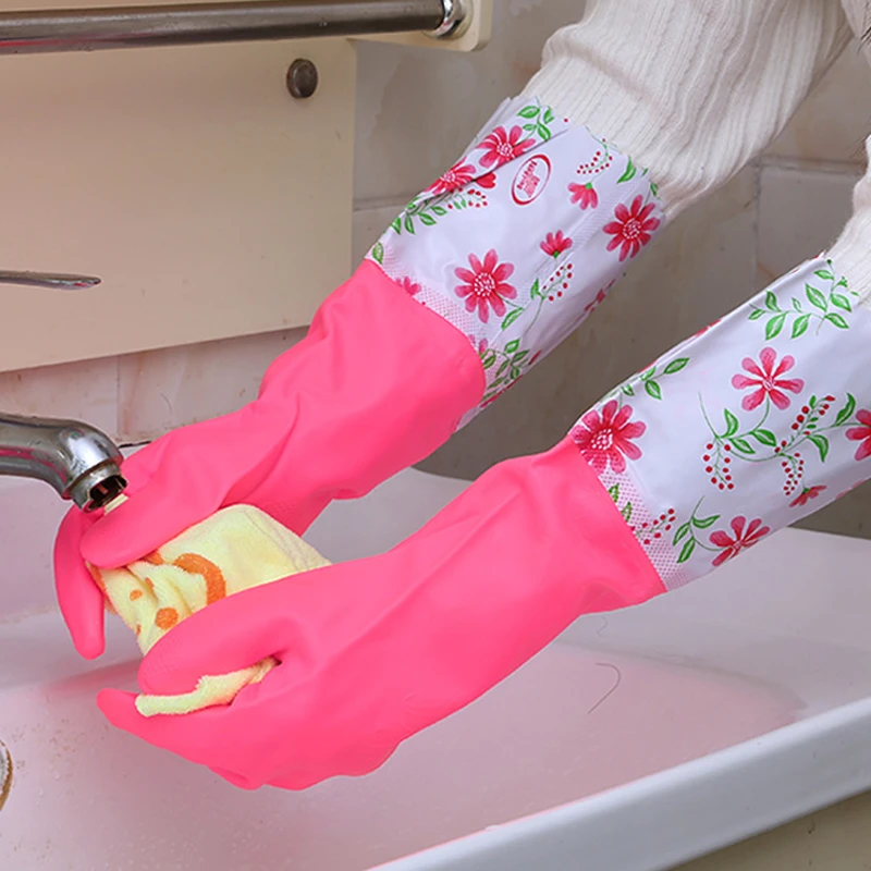 【2双】防水家务手套加绒款宽口接袖长款防滑耐磨手部防护清洁手套