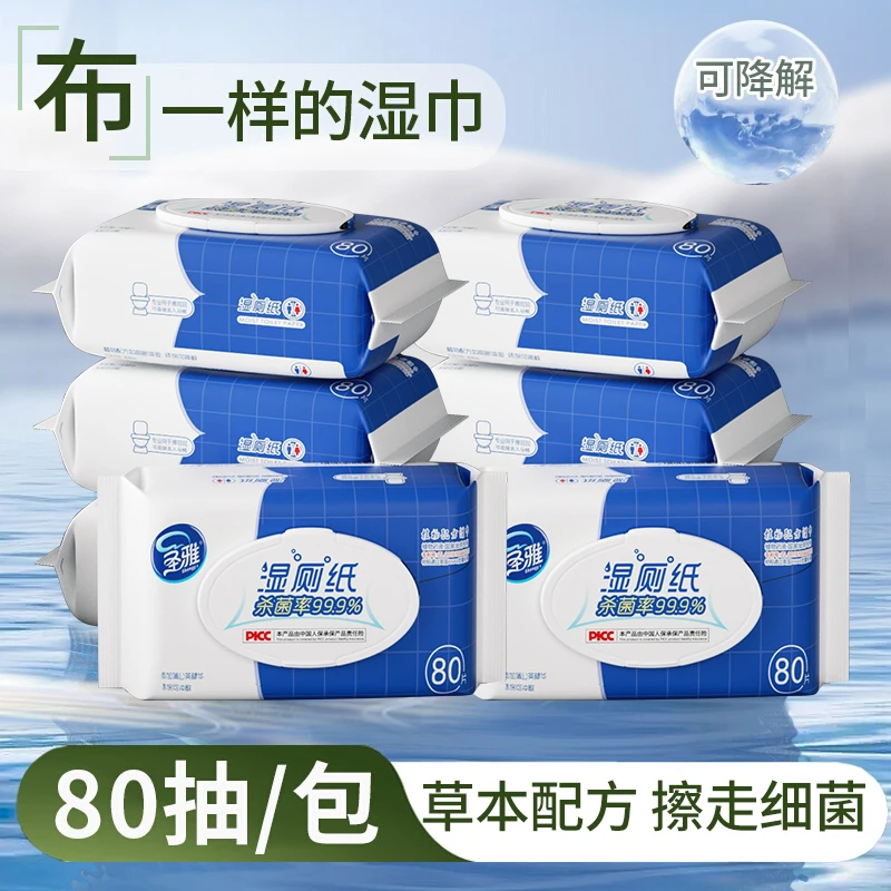 圣雅80片可降解可冲散湿厕纸1包加大家用护理免洗草本湿巾纸大包