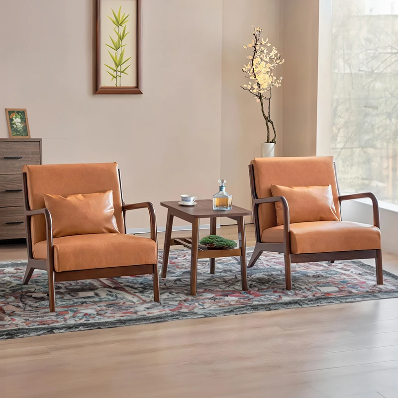 单人沙发实木休闲椅子茶几客厅阳台轻奢一桌二椅接待洽谈桌椅组合