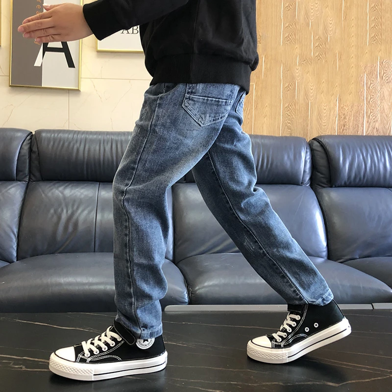 儿童牛仔裤男春秋冬款加绒厚中大童季纯棉宝宝时尚休闲牛仔布裤子