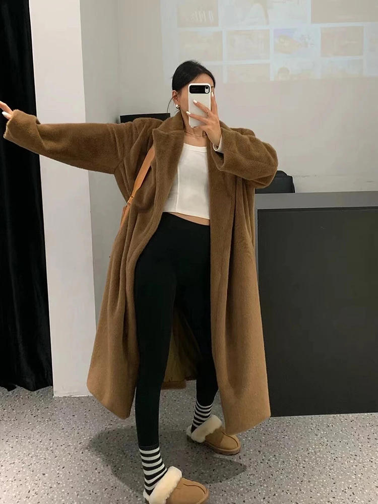 人造皮草 高个子慵懒风长款过膝毛毛大衣宽松加厚老钱风外套女