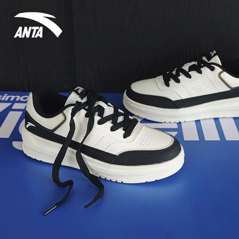 安踏板鞋女2024新款春夏爆款增高休闲百搭运动鞋皮面软底舒适板鞋