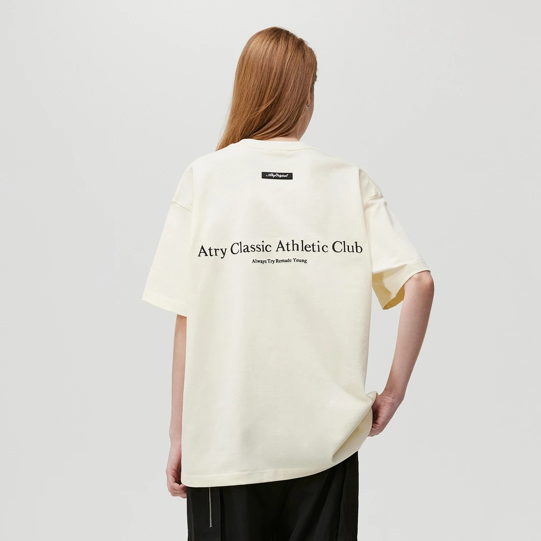 ATRY刺绣字母标语短袖T恤国潮宽松复古情侣半袖美式圆领t恤百搭