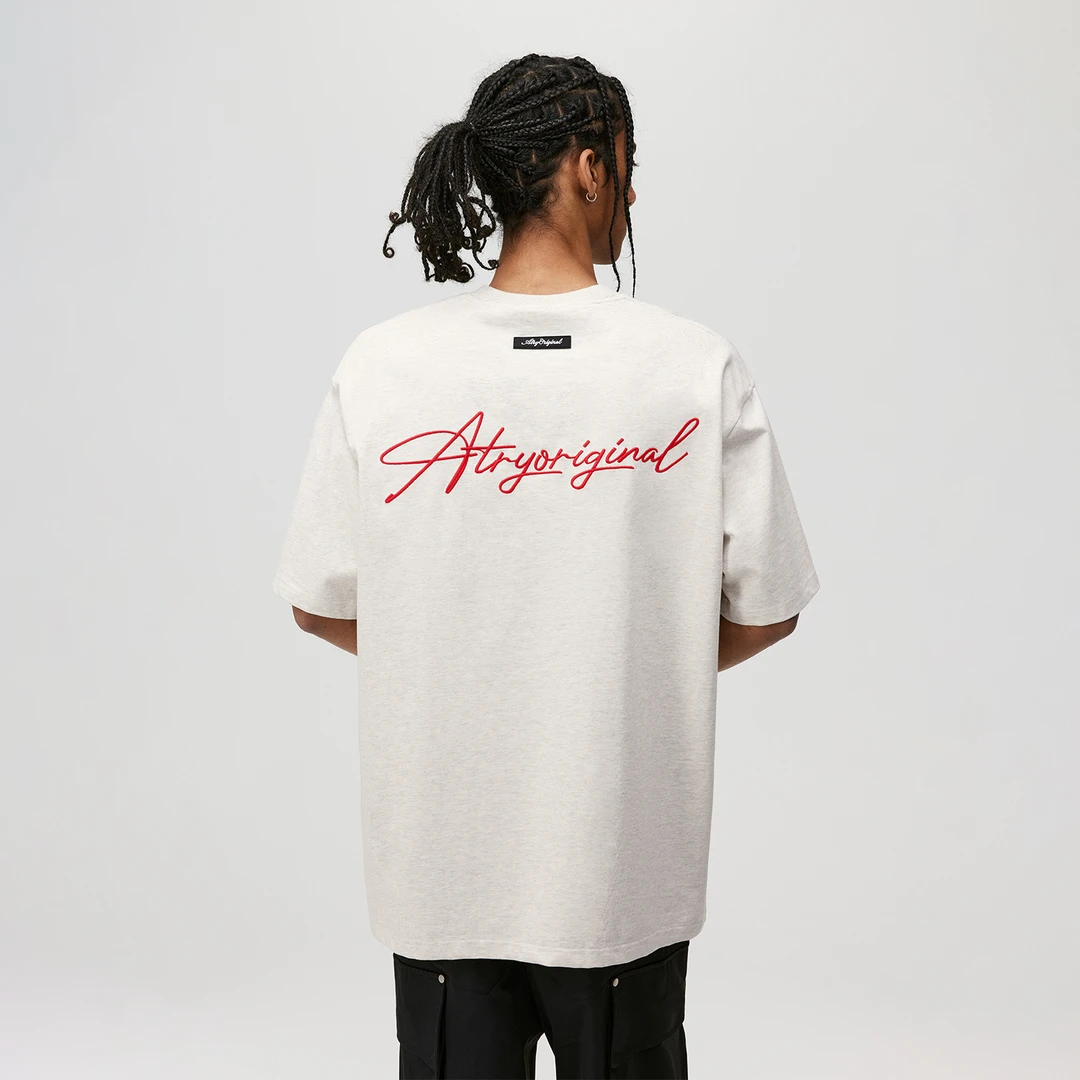 ATRY花体刺绣短袖T恤情侣美式高街上衣潮牌t恤户外透气休闲凉感